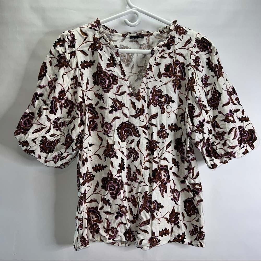 ANN Taylor Linen Floral Blouse M